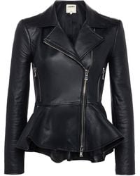 L'Agence - Lyric Leather Peplum Jacket - Lyst