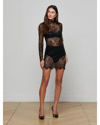 L'Agence - Robe Courte En Dentelle Henrietta, Noir - Lyst