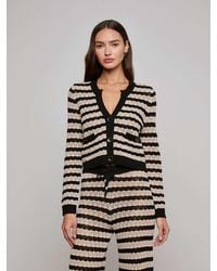 L'Agence - Cardigan En Maille Pointelle Orla, Motif Rayé Noir Et - Lyst