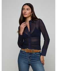 L'Agence - Chemisier En Mesh Isola, Bleu Nuit - Lyst