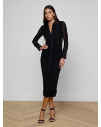 L'Agence - Adriana Ruched Midi Dress - Lyst