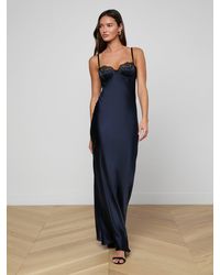 L'Agence - Robe De Soirée En Soie Et Dentelle Shayla, Bleu Nuit - Lyst