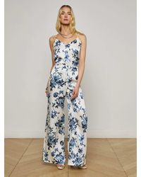 L'Agence - Pantalon Ample En Soie Pilar, Blanc/Imprimé À Fleurs Bleu Style Peinture - Lyst