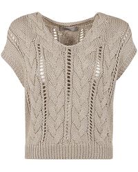 D.exterior - Lux Sleeveless V Neck Braided Sweater - Lyst