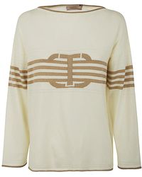 Twin Set - Long Sleeves Boat Neck Striped Sweater With Logo - Lyst