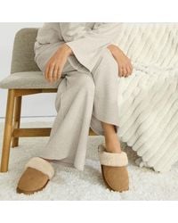 Lands' End - Veloursleder-Pantoffeln, Damen, Größe Regular, Wolle/Leder/Rauleder, By - Lyst