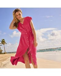Lands' End - Midikleid Aus Leinen, Damen, Größe Plus, Leinen, By - Lyst