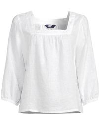 Lands' End - Leinen-Bauernbluse Mit 3/4-Ärmeln, Damen, Größe:32-34 Regular, Leinen, By - Lyst