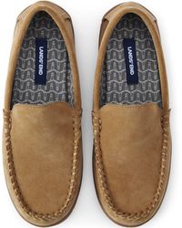 Lands' End - Flannel Lined Suede Moccasin Slippers - Lyst