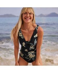 Lands' End - Gemusterter Shape-Badeanzug Mit V-Ausschnitt Slender, Damen, Größe Regular, Elasthan/Nylon-Mischung, By - Lyst