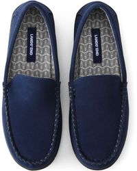 Lands' End Flannel Lined Suede Moccasin Slippers - Blue