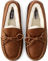Lands' End Leather Moccasin Slippers With Shearling Lining - Brown