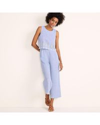 Lands' End - Ärmelloser Leinen-Jumpsuit Mit Lochstickerei, Damen, Größe Regular, Leinen, By - Lyst