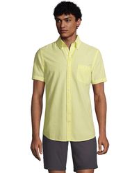 Lands' End Short Sleeve Seersucker Cotton Shirt - Yellow