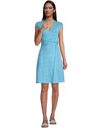 Lands' End Sleeveless Wrap Front Fit And Flare Dress - Blue