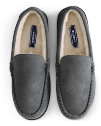 Lands' End Suede Moccasin Slippers - Grey