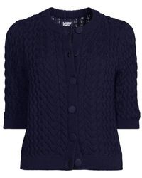 Lands' End - Baumwoll-Zopfmustercardigan Mit 3/4-Ärmeln, Damen, Größe:32-34 Regular, Baumwolle, By - Lyst