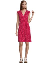 Lands' End Sleeveless Wrap Front Fit And Flare Dress - Red