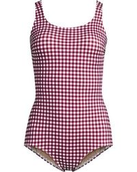 Lands' End - Gemusterter Komfort-Badeanzug Chlorresistent Mit Soft Cups, Damen, Größe Plus, Nylon-Mischung, By - Lyst