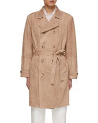 Brunello Cucinelli - Double Breasted Leather Suede Trench Coat - Lyst