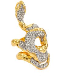 Alexis - Serpent 14k Gold & Rhodium Plated Brass Crystal Pavé Ring - Lyst
