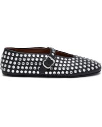 Alaïa - Nappa Leather Crystal Embellished Ballerina Flats With Strap - Lyst