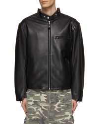 Doublet logo-print leather jacket - Black