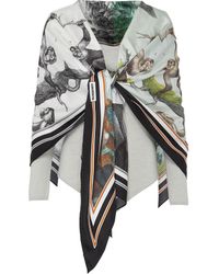 Burberry Monkey Print Silk Scarf Detail Off-shoulder Bodysuit - Grey