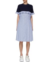 Sacai Cotton Poplin X Cotton Knit Dress in White | Lyst