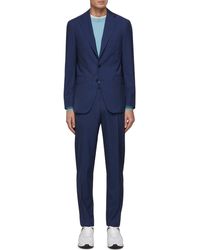 Canali Striped Wool Single Breasted Blazer Slim Pants Suit - Blue