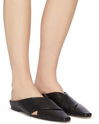 Pedder Red 'joey' Square Toe Layered Leather Slides Women Shoes Flats Slides & Mules 'joey' Square Toe Layered Leather Slides - Black