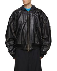 Balenciaga - Hooded Leather Oversized Bomber Jacket - Lyst