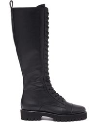 Pedder Red 'dakota' Tall Leather Combat Boots Women Shoes Boots Knee High 'dakota' Tall Leather Combat Boots - Black