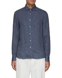 Brunello Cucinelli - Spread Collar Pinstriped Linen Leisure Shirt Men Clothing Shirts Spread Collar Pinstriped Linen Leisure Shirt - Lyst