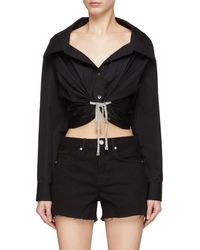 Alexander Wang Crystal Embellished Tie Twisted Front Cropped Shirt - Black