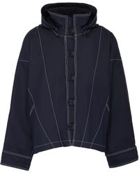 Jacquemus Contrast Stitch Hooded Oversized Jacket - Blue