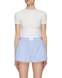 Alexander Wang All Over Crystal Logo Cropped Top - White