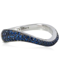 Kavant & Sharart 'talay' Micro Sapphire Pavé 18k White Gold Wave Ring - Blue
