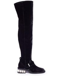 Nicholas Kirkwood 'casati' Faux Pearl Heel Velvet Thigh High Boots - Black