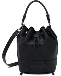 Brunello Cucinelli - Leather Bucket Bag With Bead-embellished Handle - Lyst