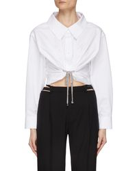Alexander Wang Crystal Embellished Tie Twisted Front Cropped Shirt - White