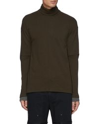 The Viridi-anne Layered Cuff Turtleneck Wool Sweater Men Clothing Pullovers & Hoodies Pullovers Layered Cuff Turtleneck Wool Sweater - Green