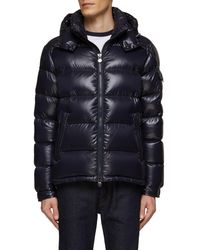 Blue Moncler Synthetic Gleb Wool Trim Hooded Down Jacket in Navy for Men Mens Clothing Jackets Down and padded jackets 