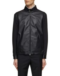 Canali - Nylon Sleeve Leather Bomber Jacket - Lyst