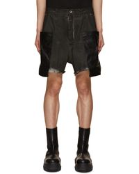 Rick Owens - Extended Leather Pockets Denim Cargo Shorts - Lyst