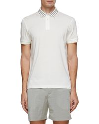 Orlebar Brown 'dominic' Striped Wide Collar Cotton Blend Polo Shirt - White