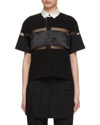 Sacai - Contrast Collar Sheer Panel Rugby Top - Lyst