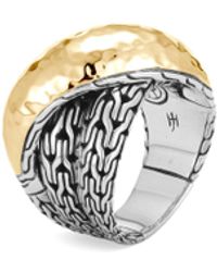 John Hardy - 'classic Chain' Hammered 18k Gold Silver Crossover Ring - Lyst