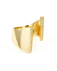CZ by Kenneth Jay Lane Gold Toned Metal Cubic Zirconia Thick Band Open Ring - Metallic