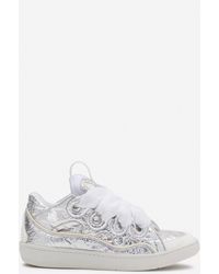 Lanvin - Curb Sneakers In Crinkled Metallic Leather - Lyst